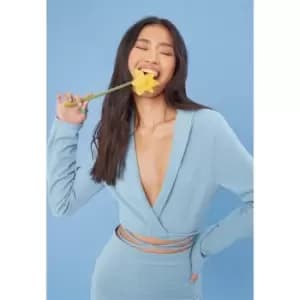 Missguided Basic Tailored Crop Tie Blazer - Blue