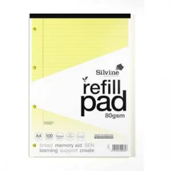Silvine Silvine SEN Refill Pad A4 With Tinted Coloured Papers 100 Page Ruled With Margin 4 Hole Punched Yellow (Pack 6) - A4RPTINY A4RPTINY