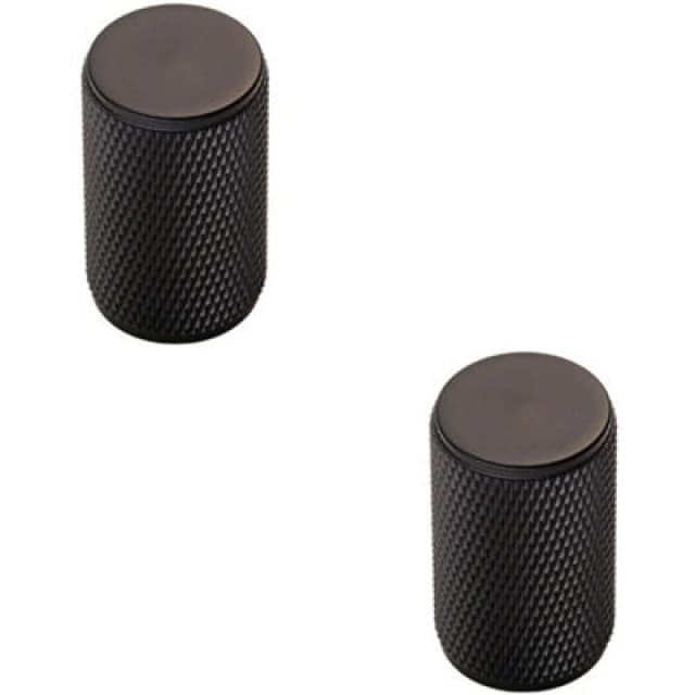 Loops 2x Knurled Cylindrical Cupboard Door Knob 18mm Dia Matt Black Cabinet Handle Black unisex