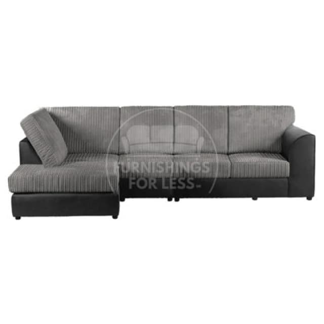 Furnishings For Less UK Luxor Black And Grey Jumbo Cord 4 Seater Corner Sofa Left Hand Facing - Full Back