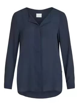 VILA High Low Split Neck Shirt Women Blue