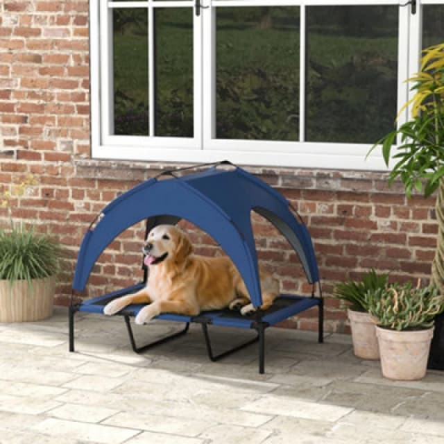 PawHut Pawhut - Cooling Raised Dog Bed w/ Breathable Mesh, for l Dogs Blue 5056725506896
