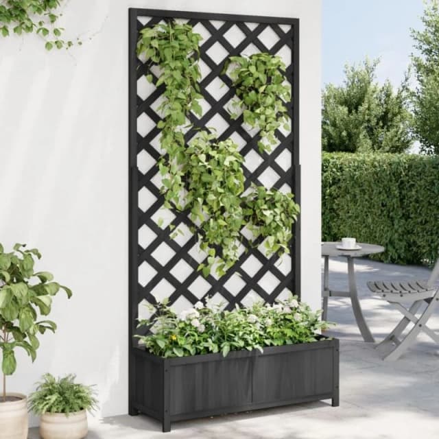 vidaXL Planter w/ Trellis Black Solid Wood Fir, Black 365481