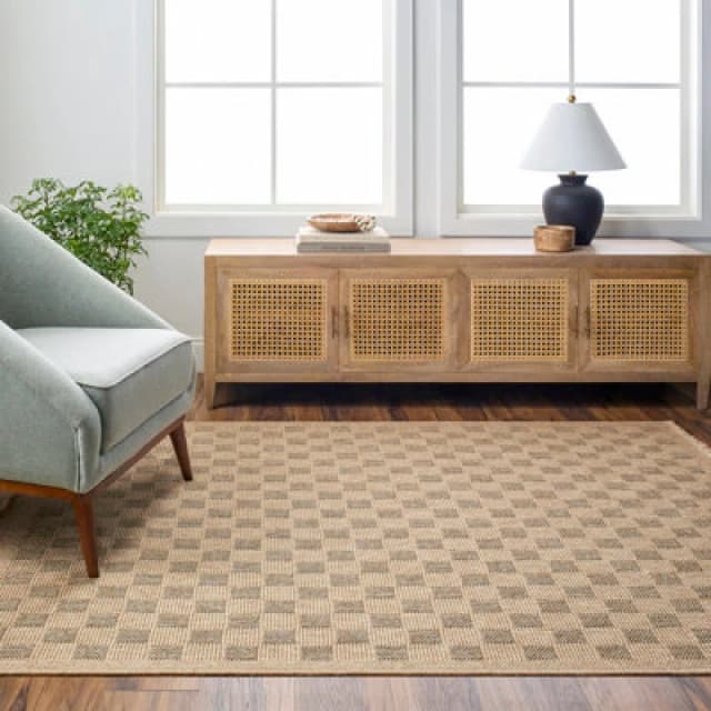 Livabliss In- & Outdoor Cottage Jute-Look Light Brown/black Checkered Tori Area Rug 120 X 170 Cm - Perfect For Balcony Or Dining Room
