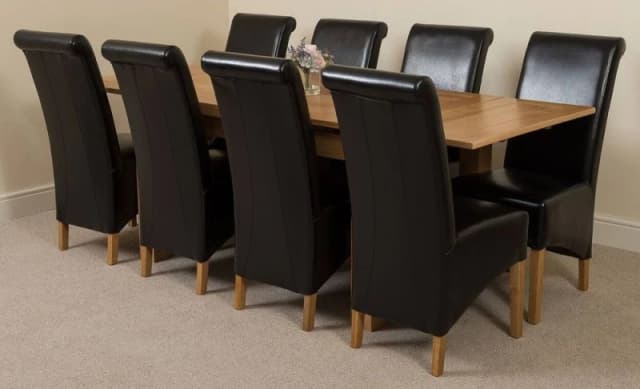 Thats Furniture Richmond 140-220cm Oak Extending Dining Table + 8 Montana Leather Chairs in Black Unisex