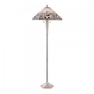 3 Light Floor Lamp Polished Aluminium, Tiffany Glass, E27