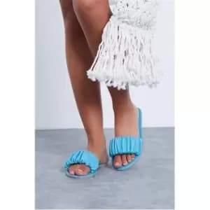 I Saw It First Blue Ruched Front Leather Flat Sandal - Blue
