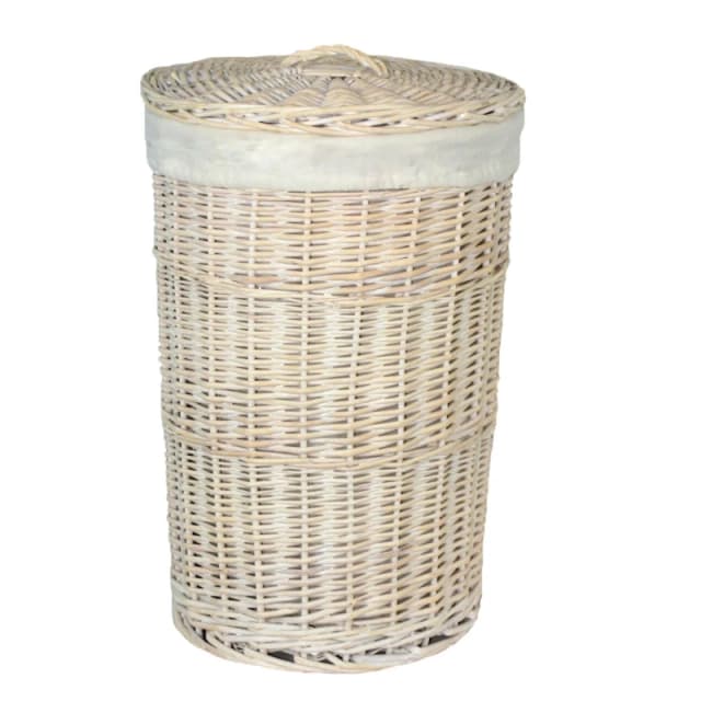 Red Hamper Cotton Lined Round White Wash Laundry Basket White Unisex