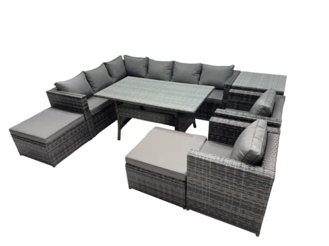 Fimous Outdoor PE Rattan Sofa Set with with 2 Big Stool Side Table in Dark Grey Dark Grey Unisex