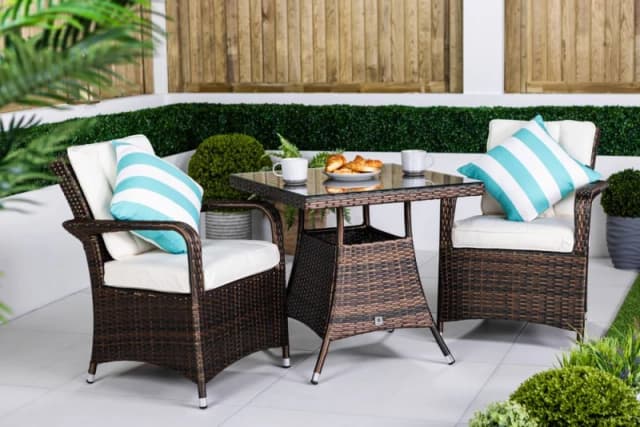 Thats Furniture Arizona Square Rattan Garden Bistro Table & Chairs Set 2 Seater in Brown Brown Unisex