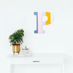 Alphabet P Multicolor Decorative Wooden Wall Accessory