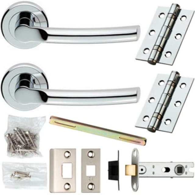 Loops Door Handle & Latch Pack Chrome Modern Slim Arched Bar on Screwless Round Rose Multi