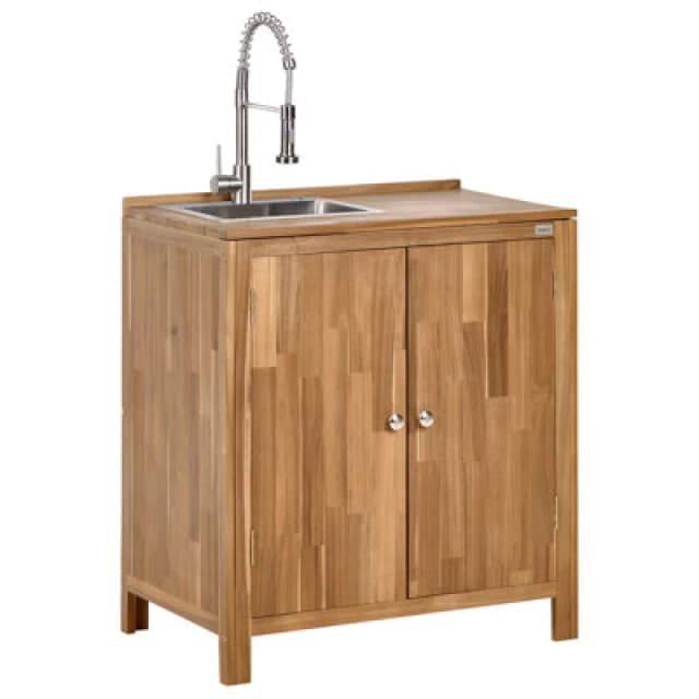 Beliani Outdoor Kitchen Cabinet With Sink Venosa Acacia Wood Brown/ Silver