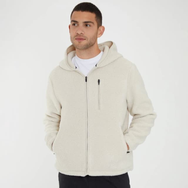 Threadbare 'Zeke' Zip Through Borg Hoodie Natural