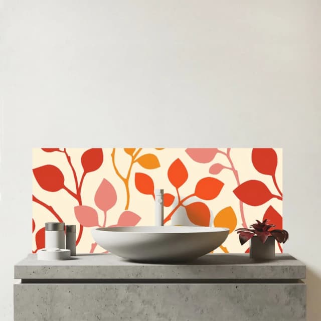 Warren Reed - Designer Colorful Autumn Leaves Glass Bathroom Splashback in Red Red Unisex