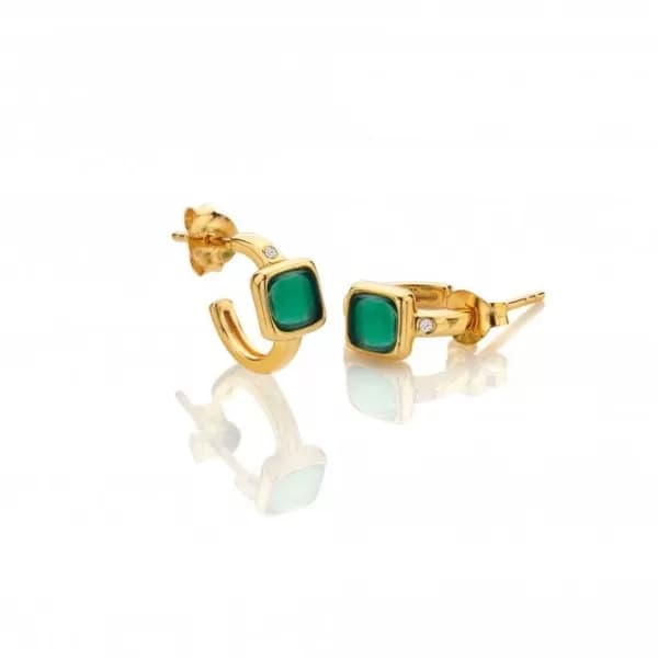 Square Huggie Green Agate Earrings DE768