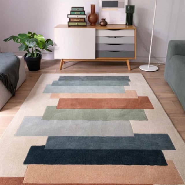 Cream Handmade Modern Geometric Wool Easy To Clean Rug For Living Room & Bedroom-120Cm X 170Cm