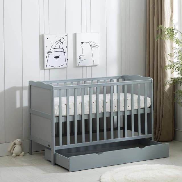 MCC (Grey) MCC BABY COT BED Wooden Baby Cot Bed & Rollaway Drawer & Aloe Vera Water Repellent Mattress(Orlando Drawer)