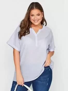 Yours Raglan Sleeve Placket Cotton Top, Blue, Size 18, Women