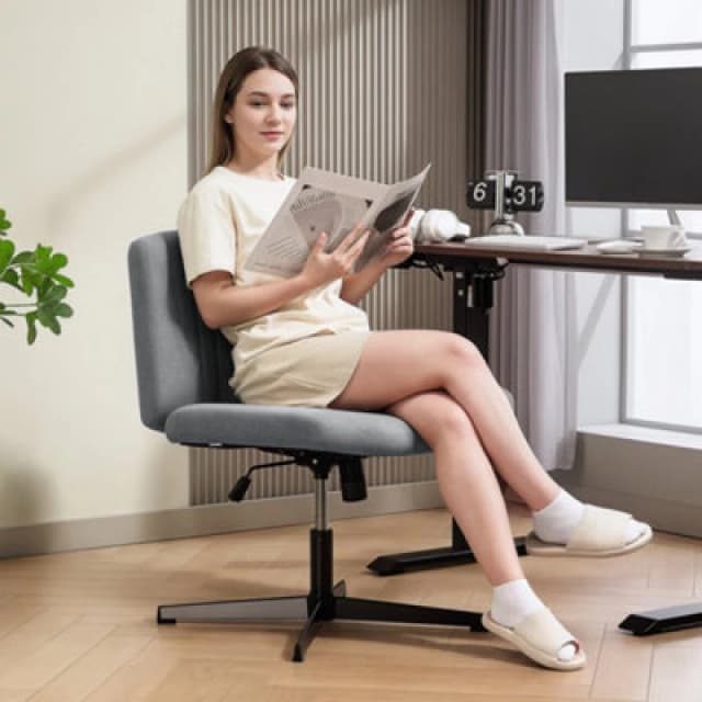 HOMCOM HOMCOM Office Desk Chair No Wheels with Wide Seat, Thick Padding for Home in Grey Grey One Size Unisex 5063603343214