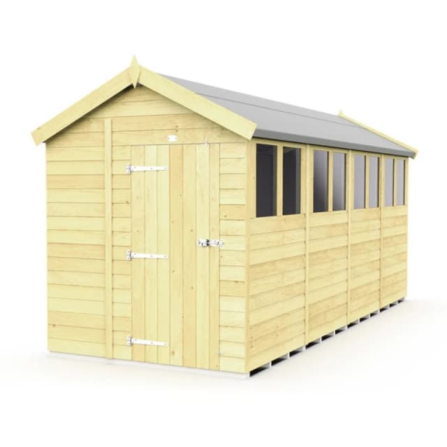 Buttercup Farm 6 x 16 Feet Apex Shed - Single Door W/ Windows - L472 x W175 x H217cm in Brown Brown Unisex