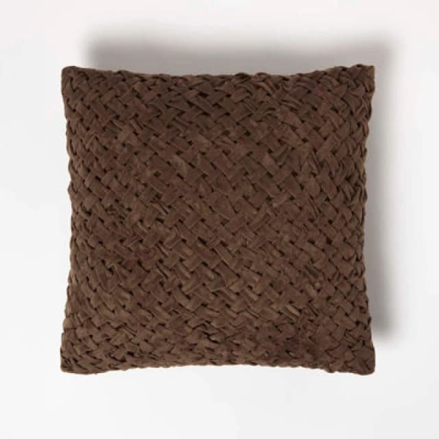 Homescapes Sofia Pleated Velvet Cushion Brown