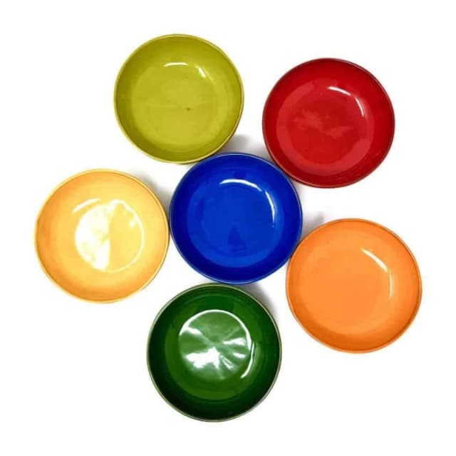 Verano Spanish Ceramics Selena Hand Dipped Glaze Ceramic Kitchen Dining Set of 6 Mixed Shallow Bowls (Diam) 14cm Multi