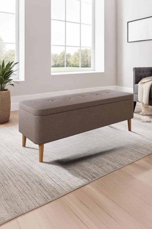 FWStyle FWStyle Grey Linen Ottoman Storage Bench Seat Grey One Size Unisex 5056413124340