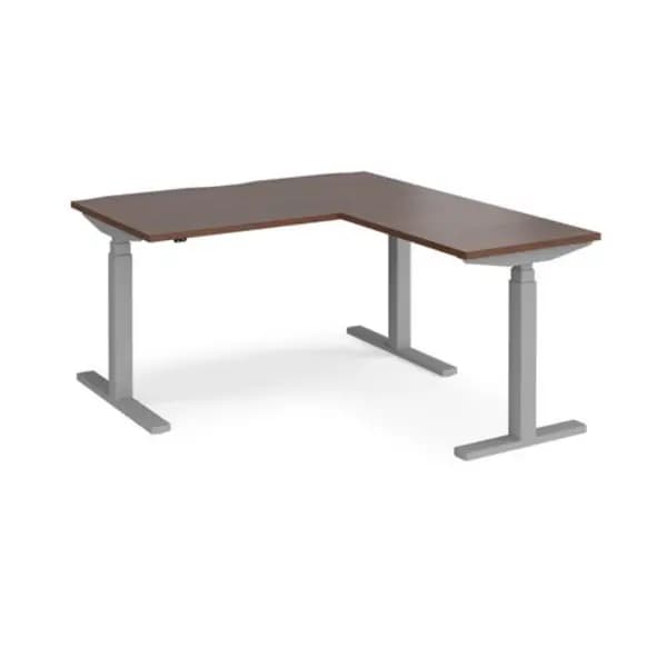 Elev8 Height Adjustable Desk Rectangular Desk With Return 1400mm Walnut Tops With Silver Frames Elev8 Touch Walnut EVTR-1400-S-W