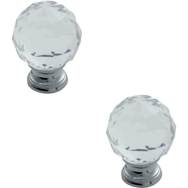 Loops 2x Faceted Crystal Cupboard Door Knob 40mm Dia Polished Chrome Cabinet Handle Multi unisex