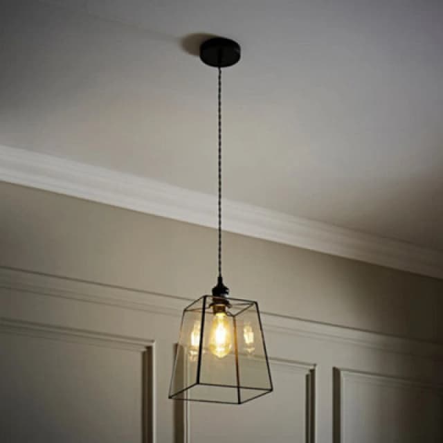 ValueLights ValueLights Susie Glass Lantern Lamp Shade Single Drop Ceiling Pendant Light in Black One Size Unisex 5059406062575