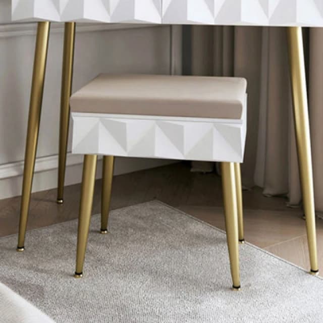 CARME Home Montana Padded Velvet Storage Stool-white/gold, White ST030CP W/G