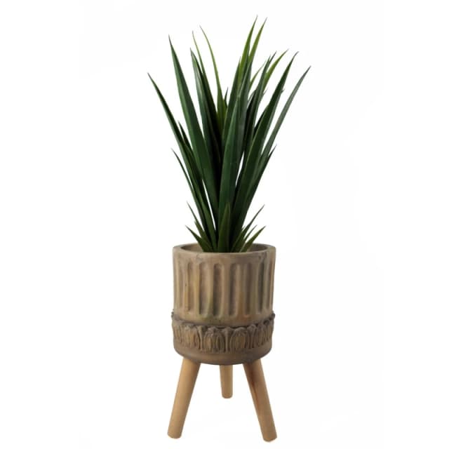 Leaf Ridged Composite Planter with Stand Dark Brown