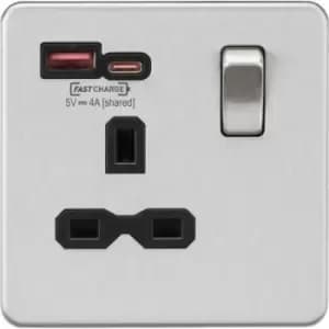 MLA Knightsbridge 13A 1G Switched Socket With Dual USB A+C Brushed Chrome - SFR9919BC