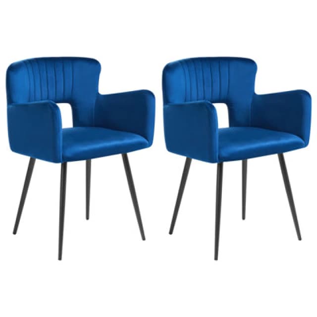 Beliani Set Of 2 Dining Chairs Sanilac Velvet Navy Blue