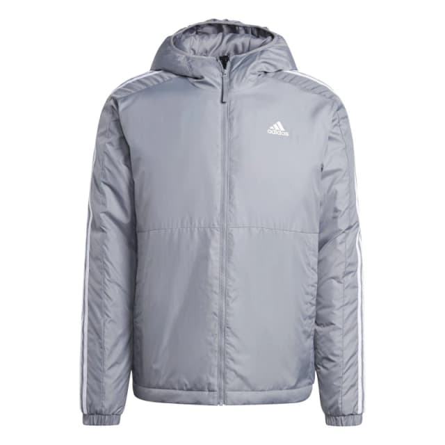 adidas 3 Stripe Essential Hooded Jacket Mens - Grey Grey L