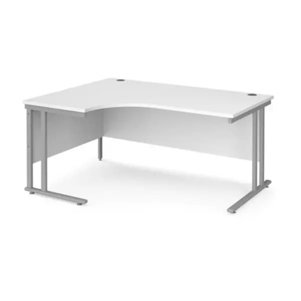 Office Desk Left Hand Corner Desk 1600mm White Top With Silver Frame 1200mm Depth Maestro 25 MC16ELSWH