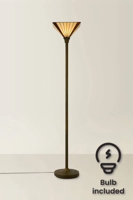 ValueLights ValueLights Tiffany Stained Glass Antique Brass Uplighter Floor Lamp with LED Bulb in Amber Amber One Size Unisex 5059406034299