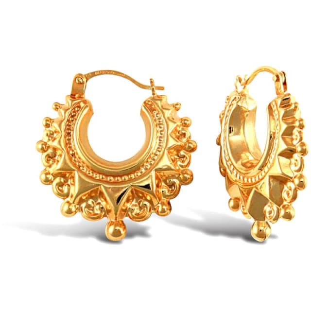 Jewelco London 9ct Gold Victorian Spike Hoop Creole Earrings - JER764 Gold female