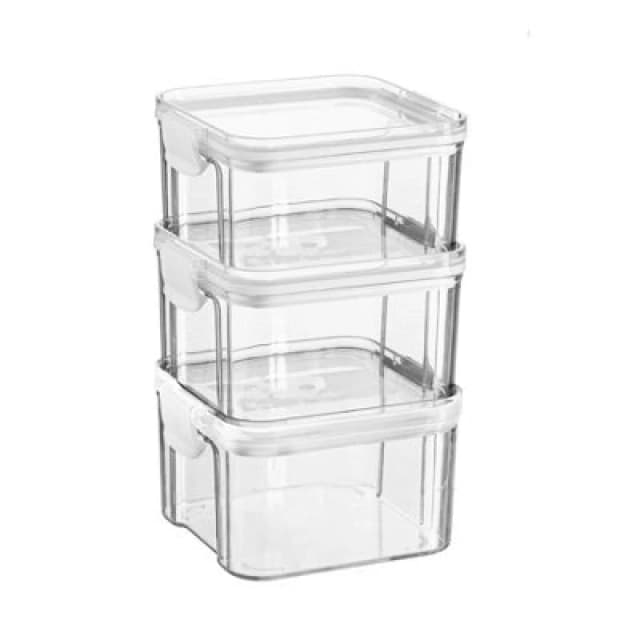 Argon Tableware 3X Food Storage Containers - 460Ml - White Reusable Airtight Stackable Meal Prep Lunch Box With Clip-Lock Lid