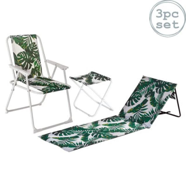 Harbour Housewares 3 Piece Folding Beach Furniture Set - Banana Leaf