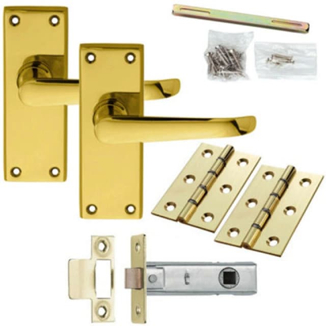 Loops Door Handle & Latch Pack Brass Victorian Straight Lever Square Backplate Metallics unisex
