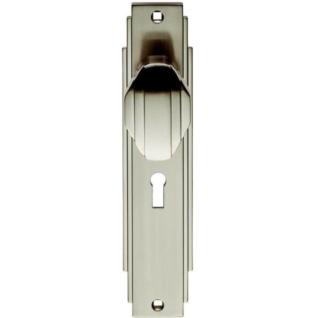 Loops PAIR Line Detailed Door Knob on Lock Backplate 205 x 45mm Satin Nickel Metallics