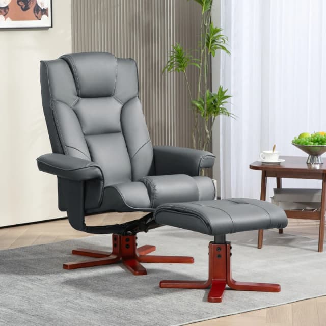 Recliner Chair with Footstool and Adjustable Backrest PU Armchair - Grey - Grey - HOMCOM TJ Hughes 5061025017522