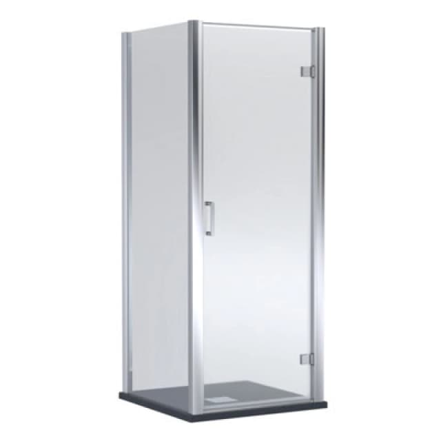 Balterley Hinged Shower Door & Slimline Tray Pack: 800x800mm Chrome/Black in Silver Silver Unisex