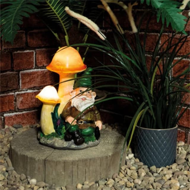 Netagon Garden Outdoor Solar Light Up Gnome Under Mushrooms Ornament Decoration