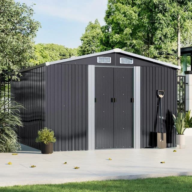 Breeins Outdoor 10x8fts Metal Storage Shed Charcoal Black L