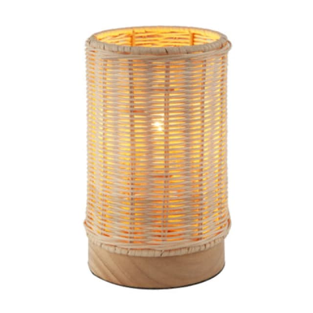 Happy Homewares Traditional Natural Woven Rattan Table Lamp With Rubber Wood Base