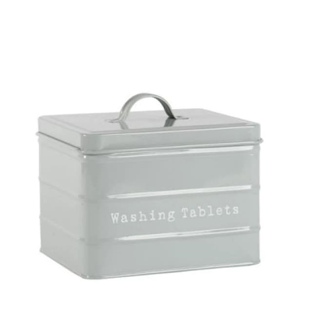 Harbour Housewares Washing Tablets Canister - Grey - Vintage Metal Home Kitchen Canister Tin Box Utility Laundry Storage