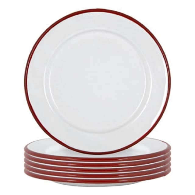 Argon Tableware 6X Enamel Side Plates - 20Cm - Red Dining Plates Lightweight Small Dinner Plates
